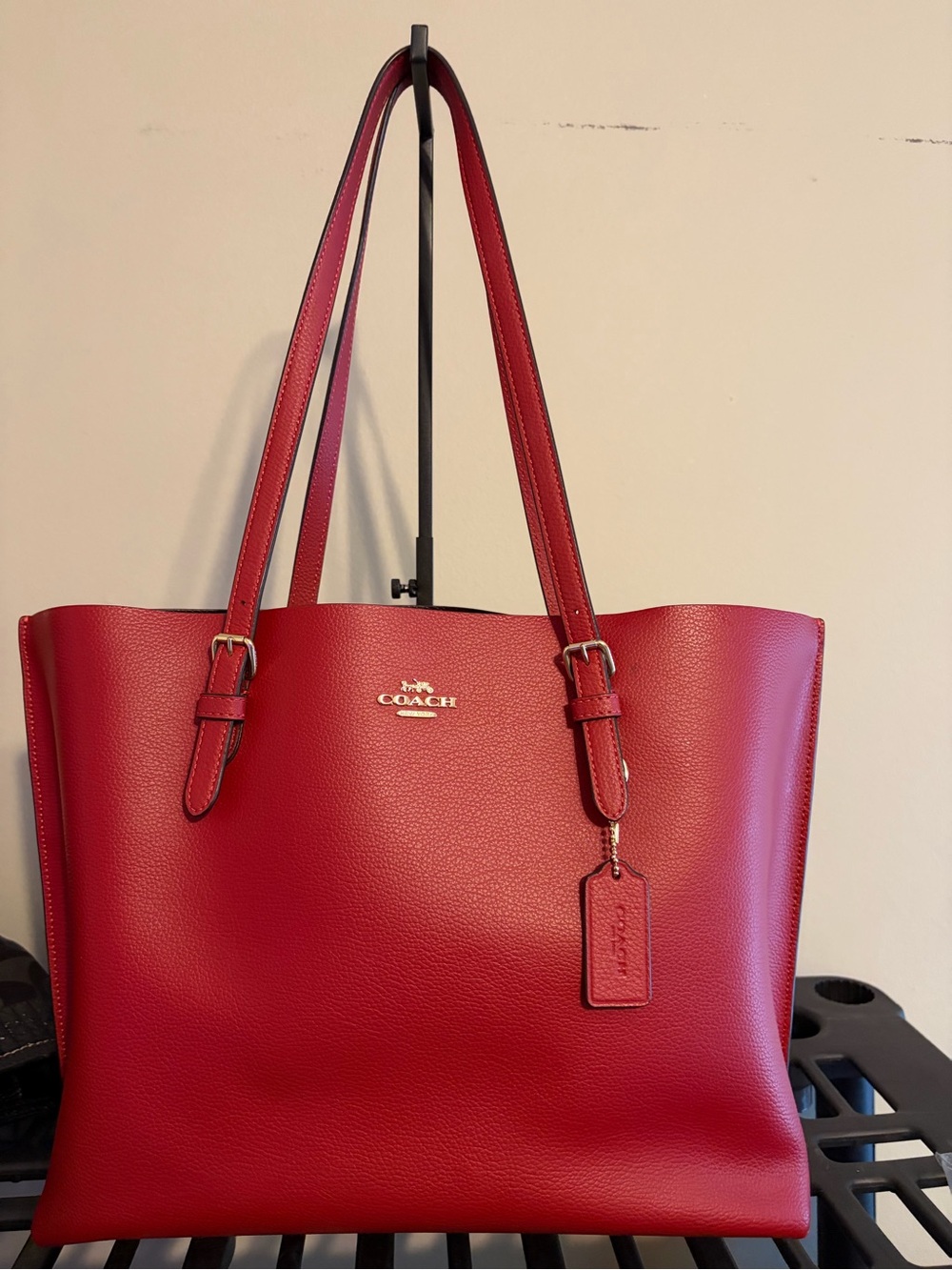 Coach Mollie Red Pebbled Leather Carryall Tote